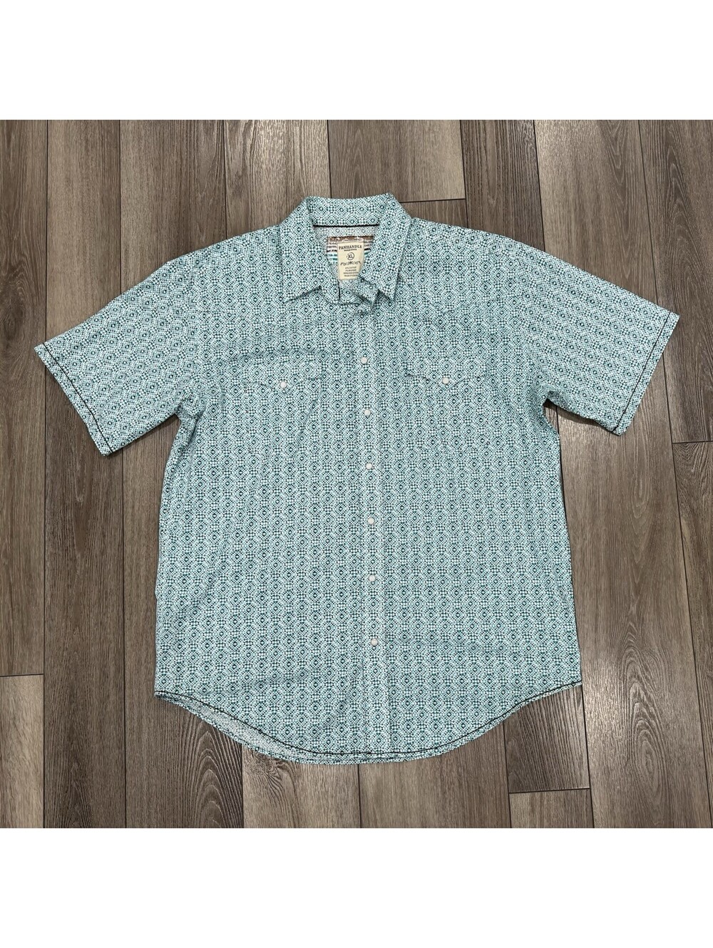 Panhandle Men's Southwestern Rough Stock  Aqua Snap Shirt Size Xl
